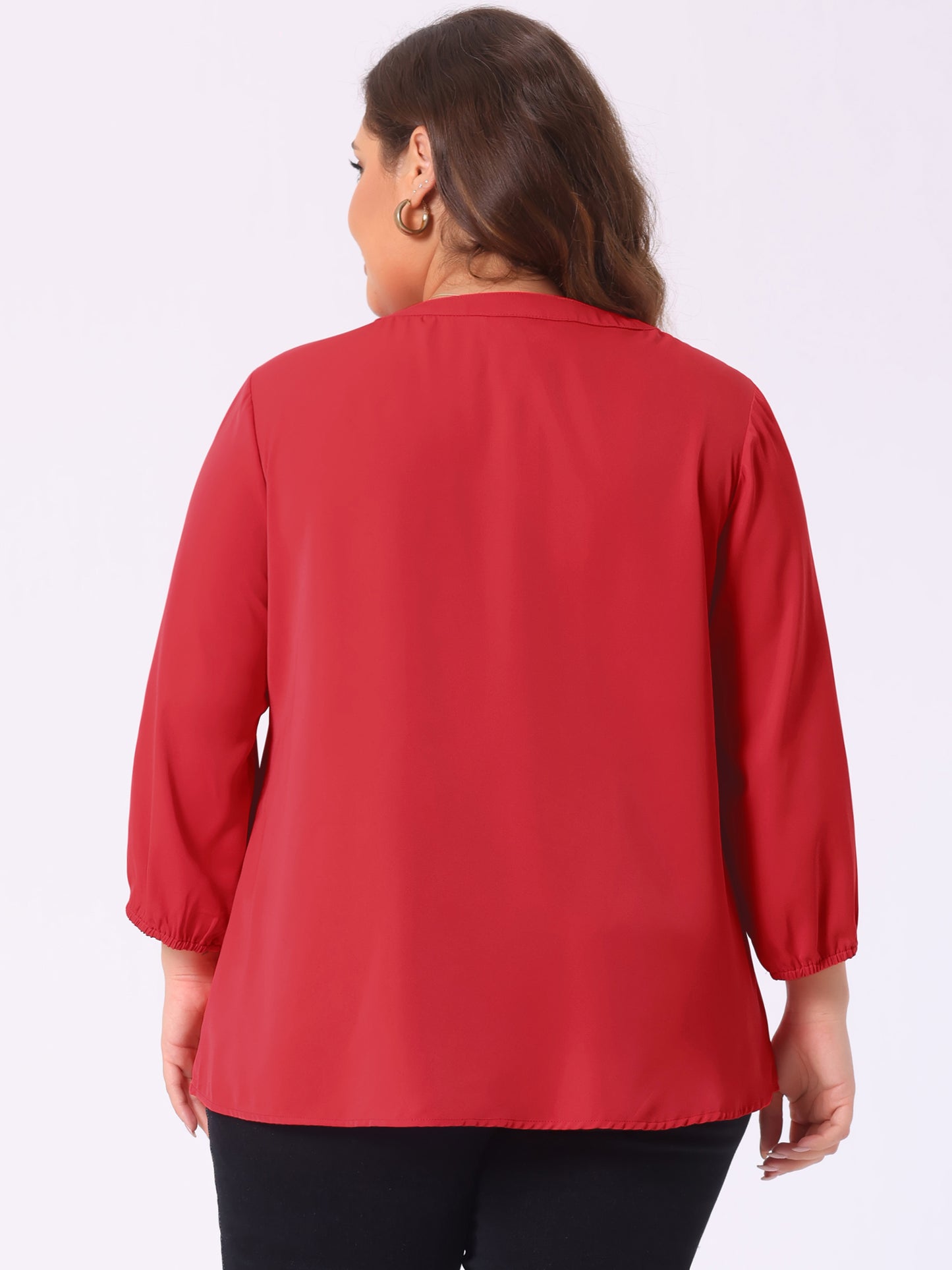 Blusa de gasa con cuello redondo y volantes para mujer, talla grande