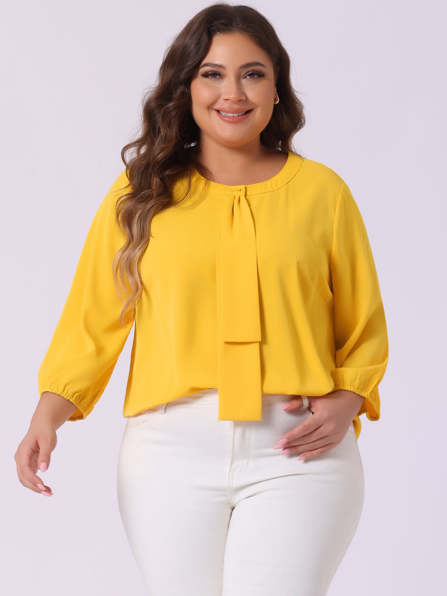 Women's Plus Size Work Round Neck Ruffle Chiffon Blouse Top