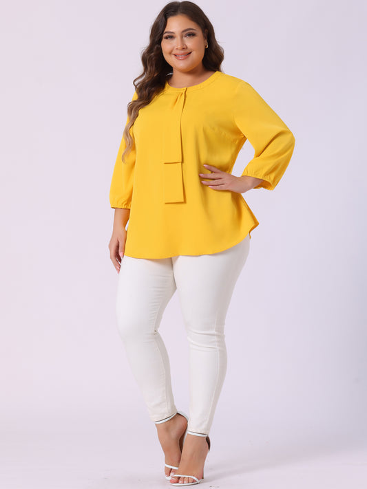Women's Plus Size Work Round Neck Ruffle Chiffon Blouse Top
