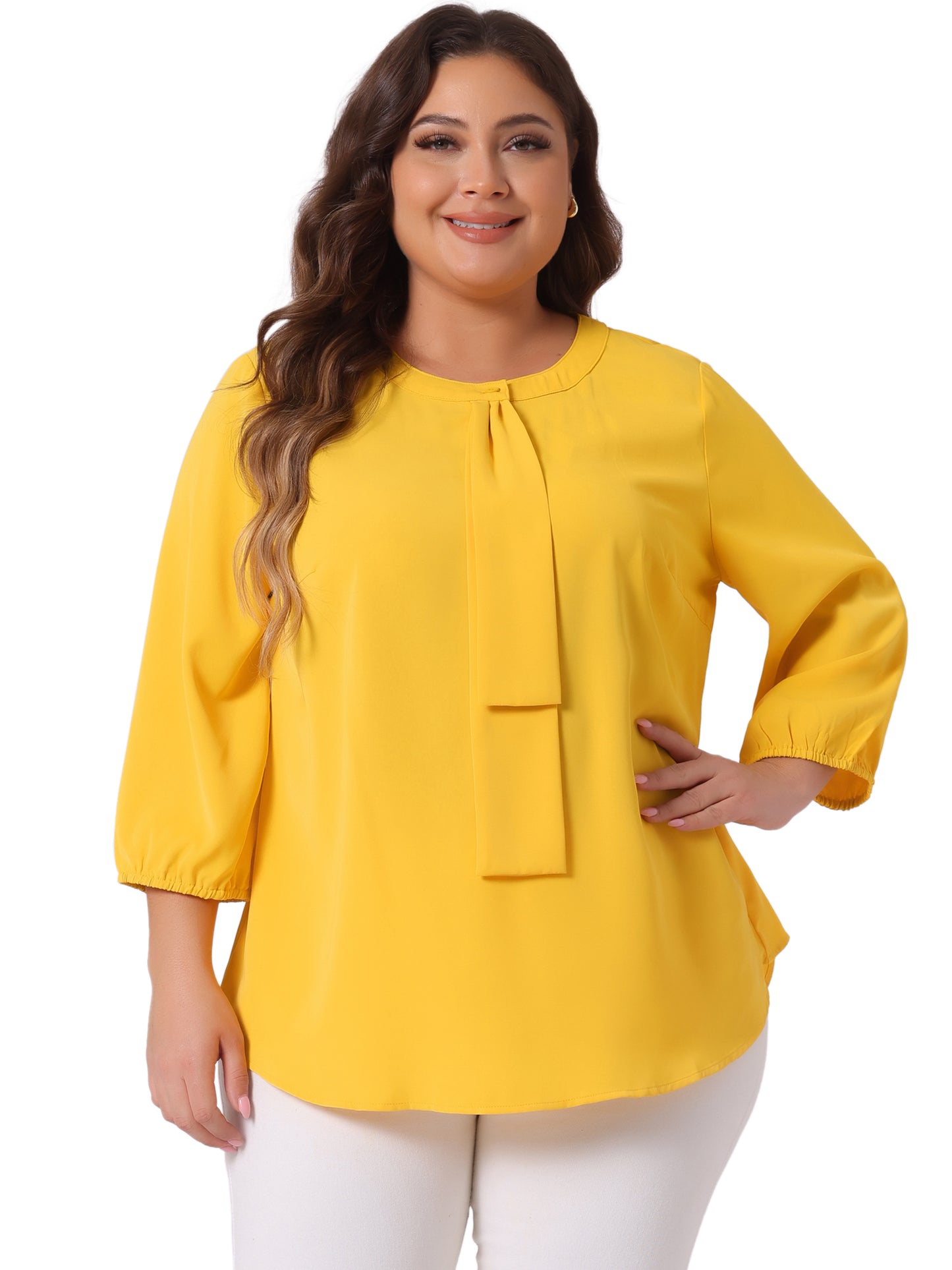 Women's Plus Size Work Round Neck Ruffle Chiffon Blouse Top
