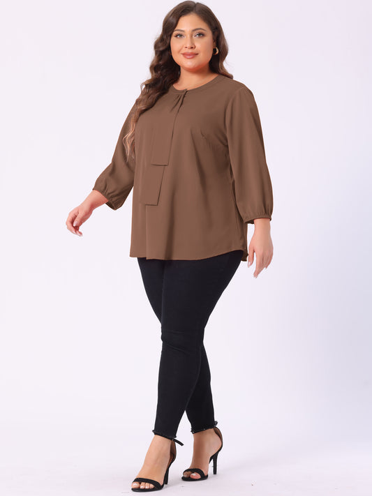 Women's Plus Size Work Round Neck Ruffle Chiffon Blouse Top