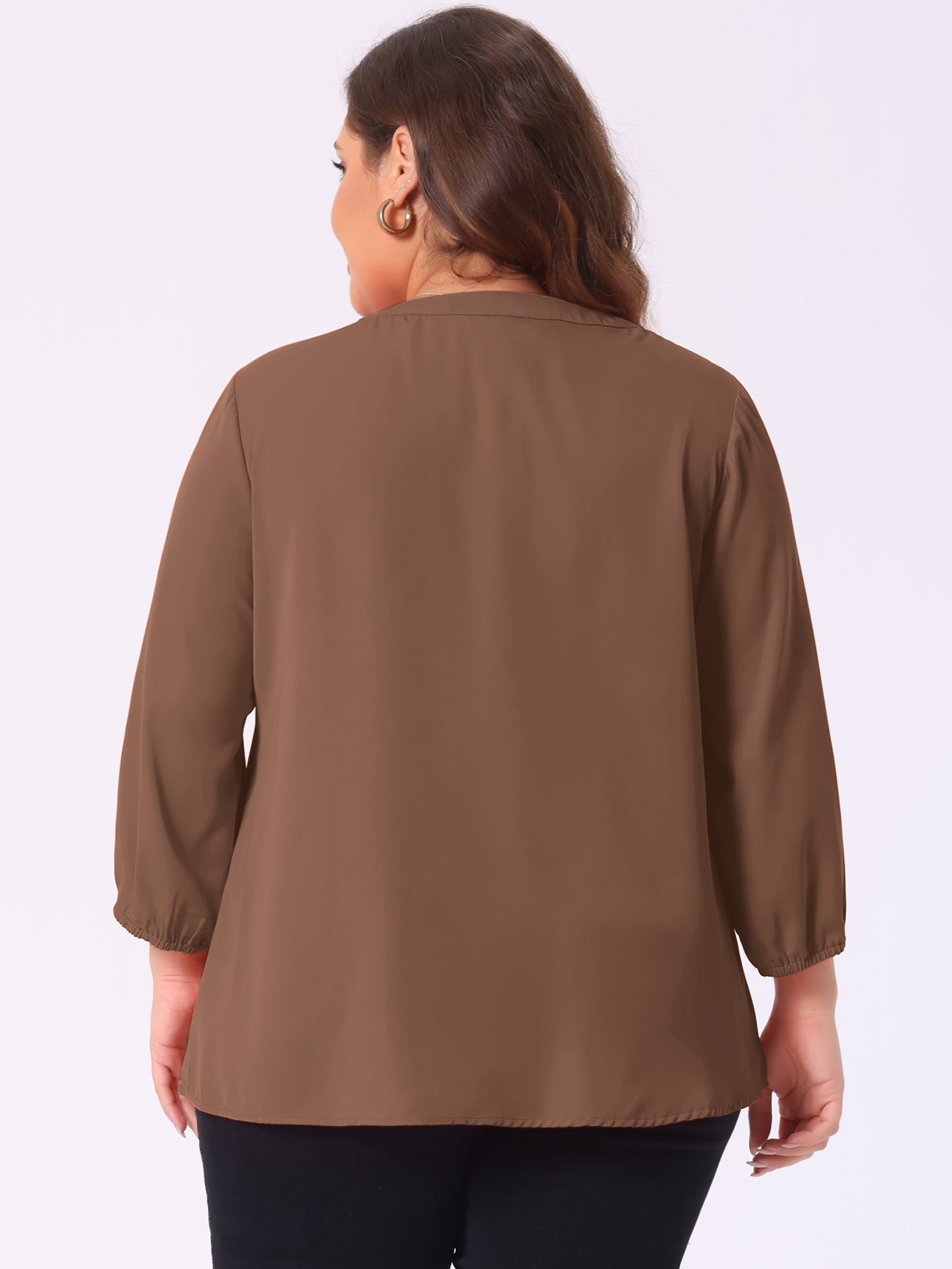 Women's Plus Size Work Round Neck Ruffle Chiffon Blouse Top