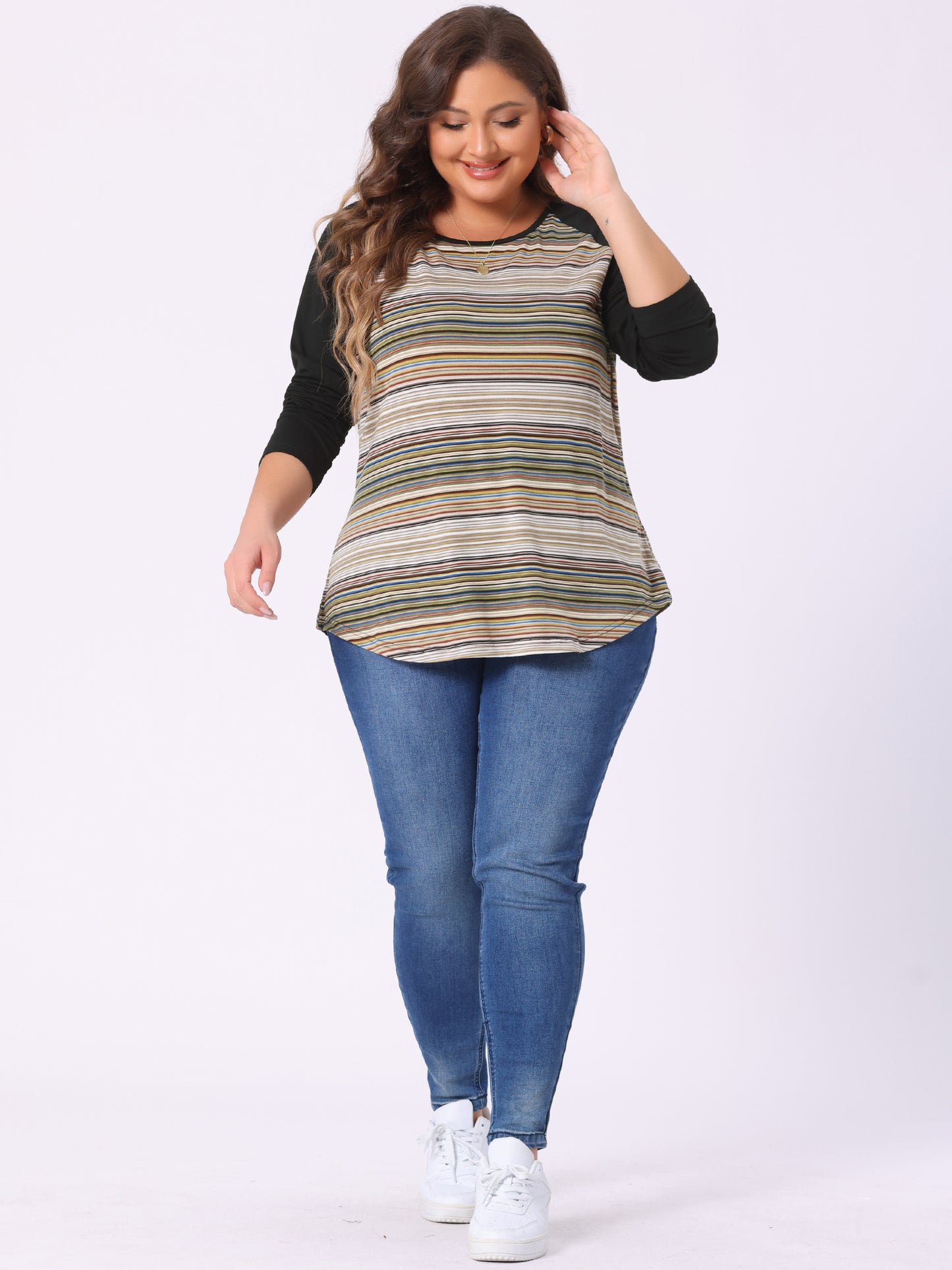 Women's Plus Size Raglan Tee Long Sleeve Tunic T-Shirt Casual Loose Top