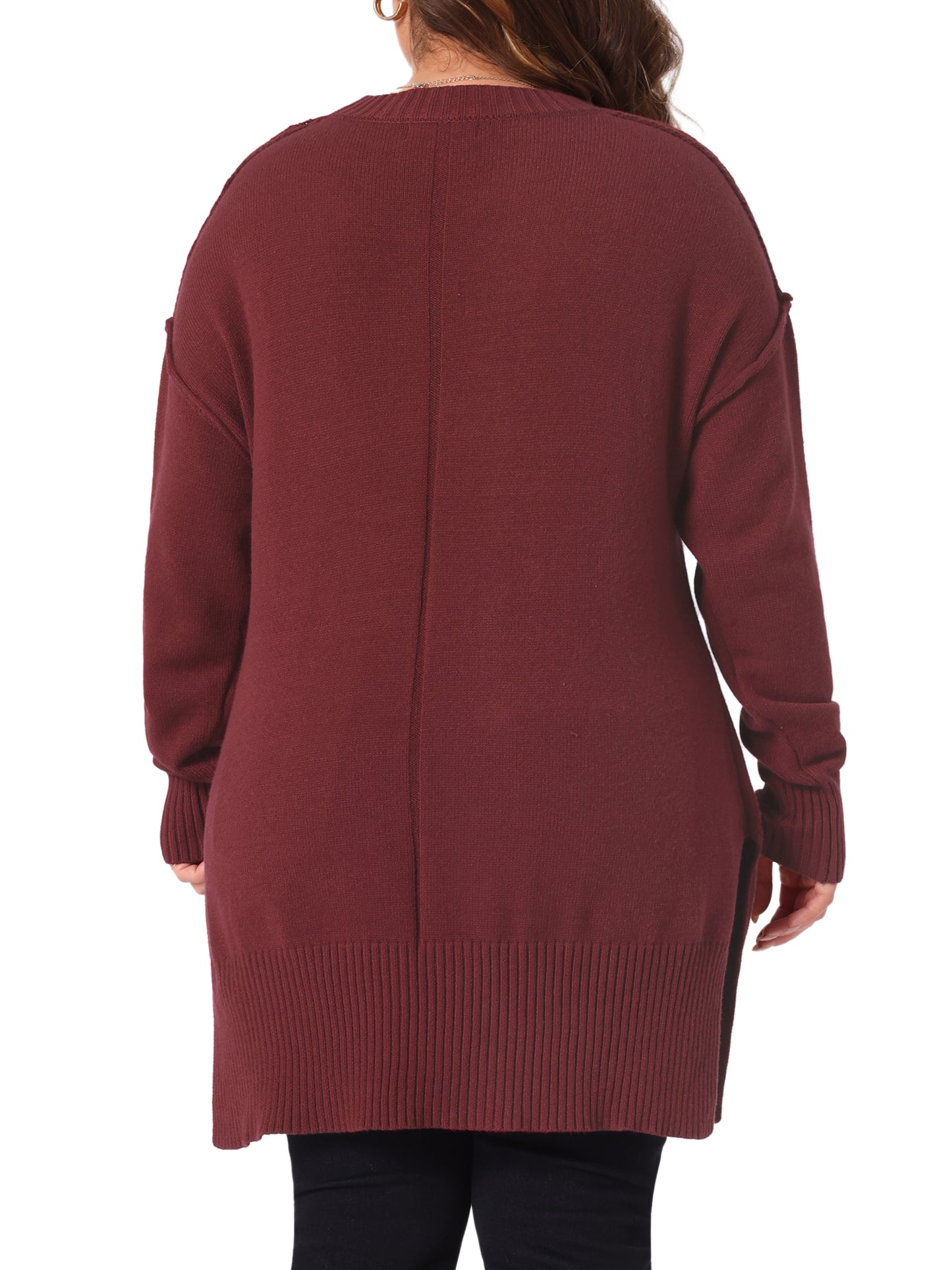 Women Plus Size Sweater Oversized Crew Neck Long Sleeve Slit hem Knit Pullover Sweater Tops