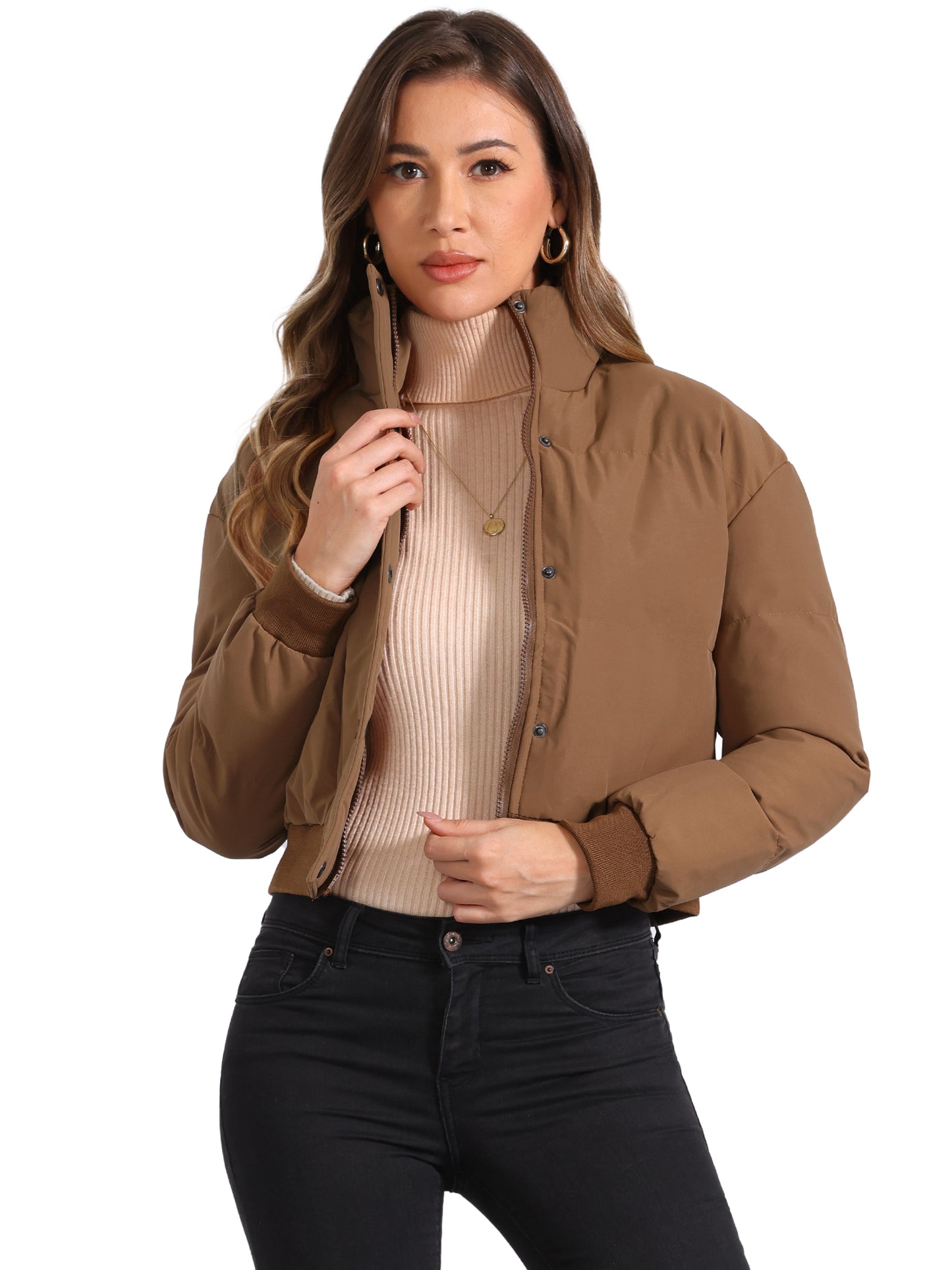 Women Winter Baggy Padded Cropped Bomber Jacket