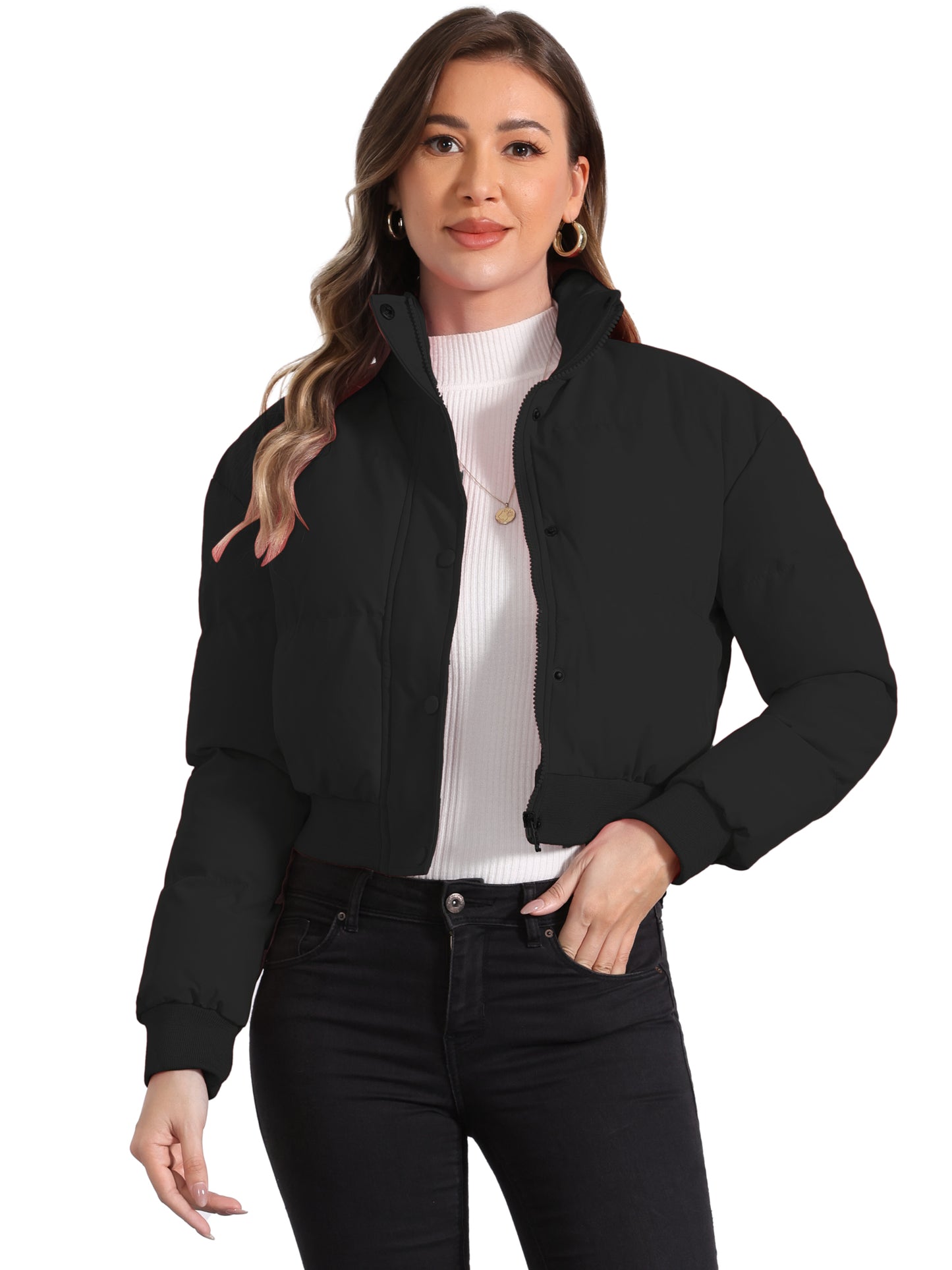 Women Winter Baggy Padded Cropped Bomber Jacket