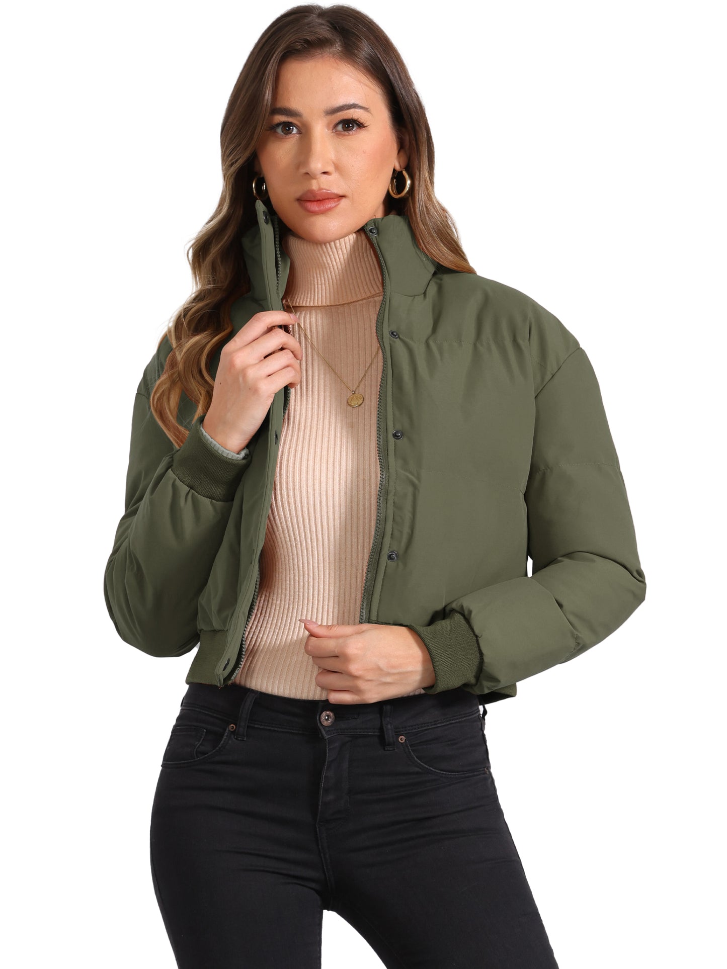 Women Winter Baggy Padded Cropped Bomber Jacket