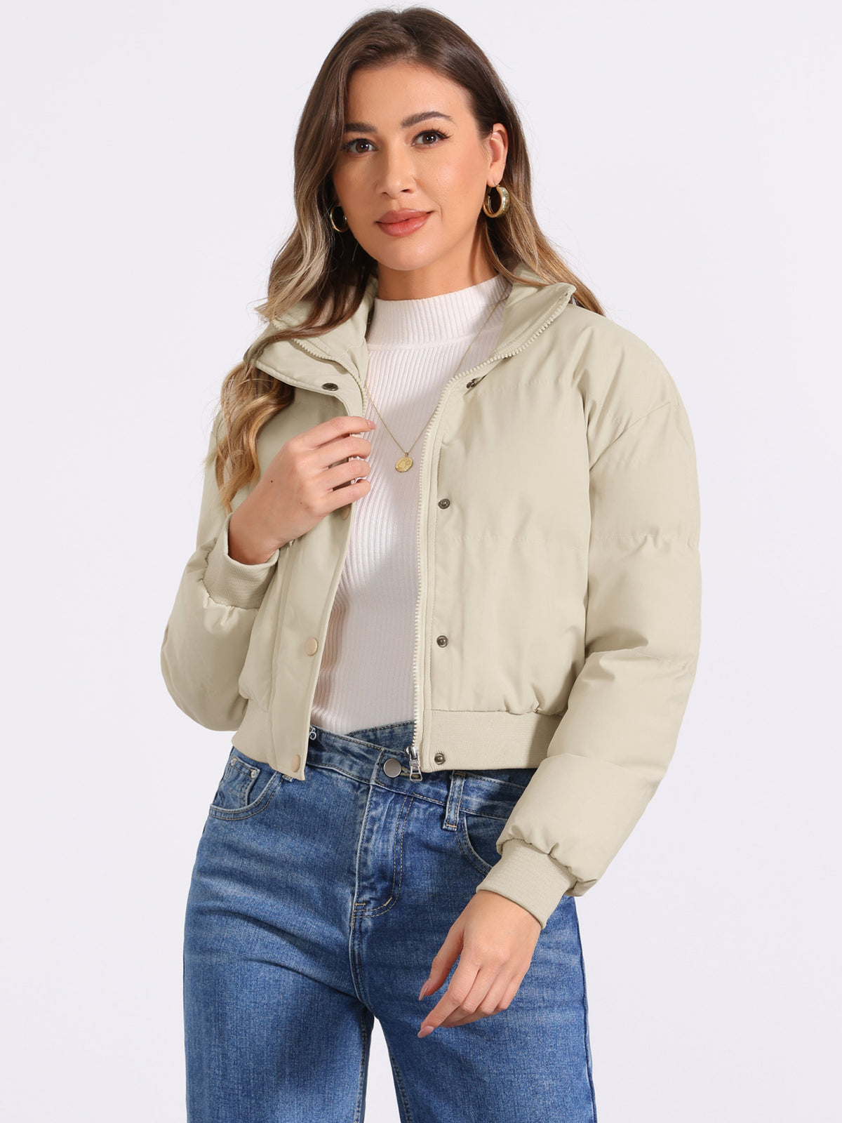 Women Winter Baggy Padded Cropped Bomber Jacket
