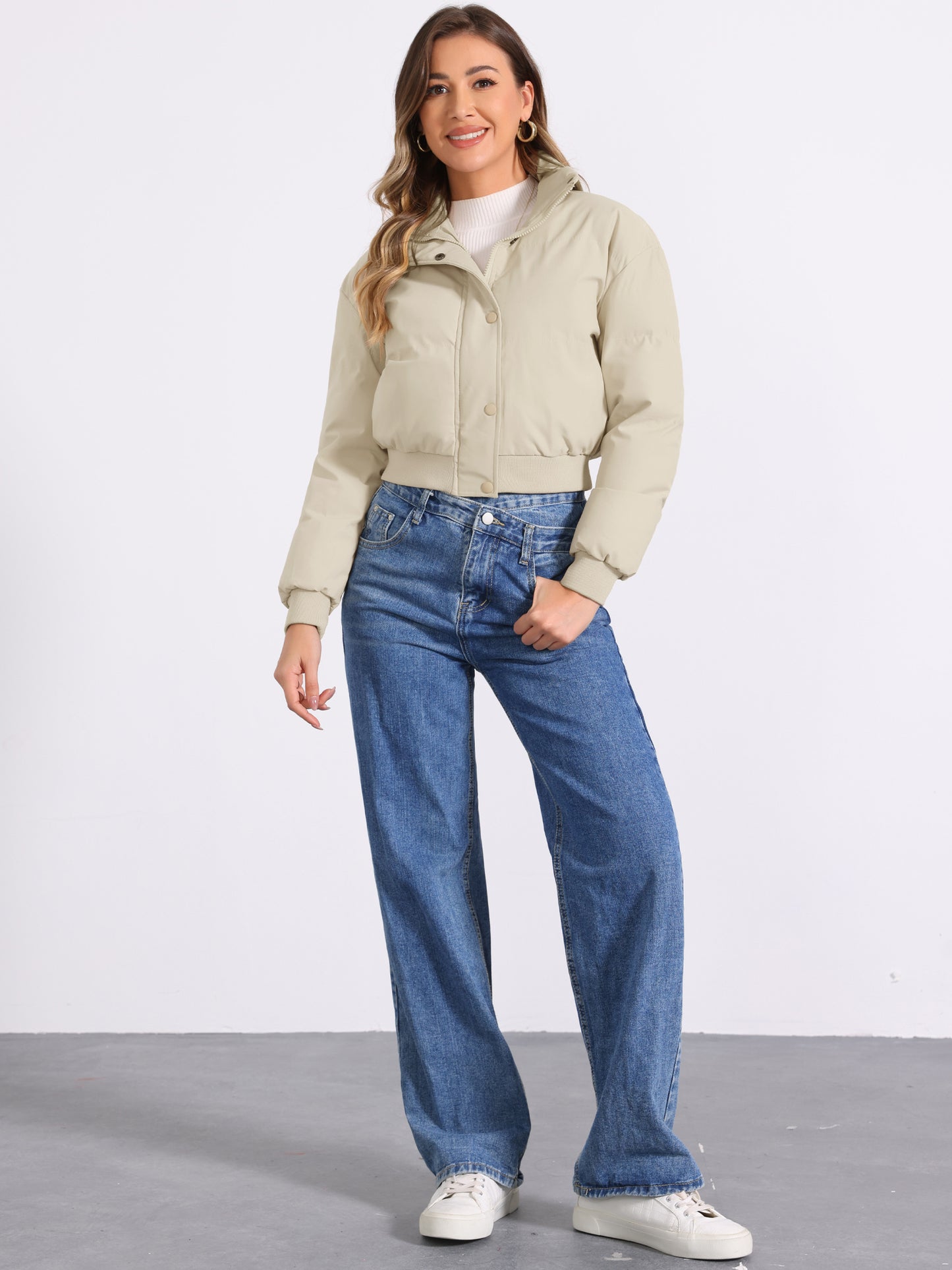 Women Winter Baggy Padded Cropped Bomber Jacket