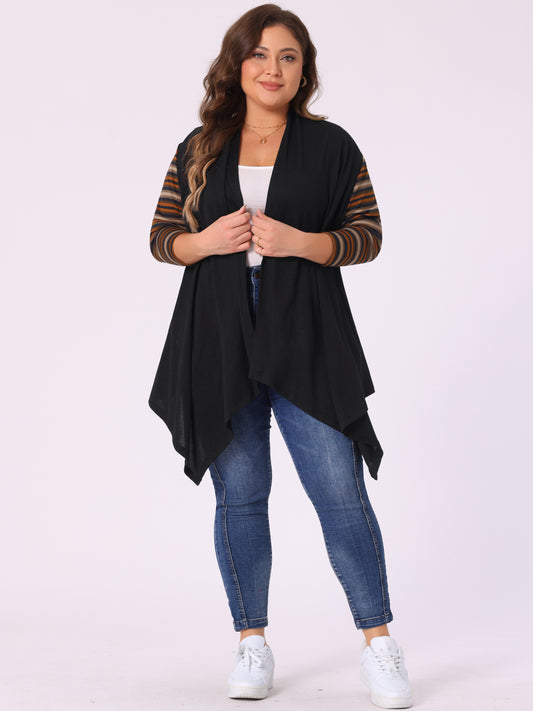 Women's Plus Size Cardigan Duster Open Front Long Sleeve Lightweight Stripe Splicing Long Cardigan