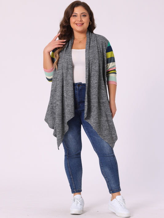 Women's Plus Size Cardigan Duster Open Front Long Sleeve Lightweight Stripe Splicing Long Cardigan