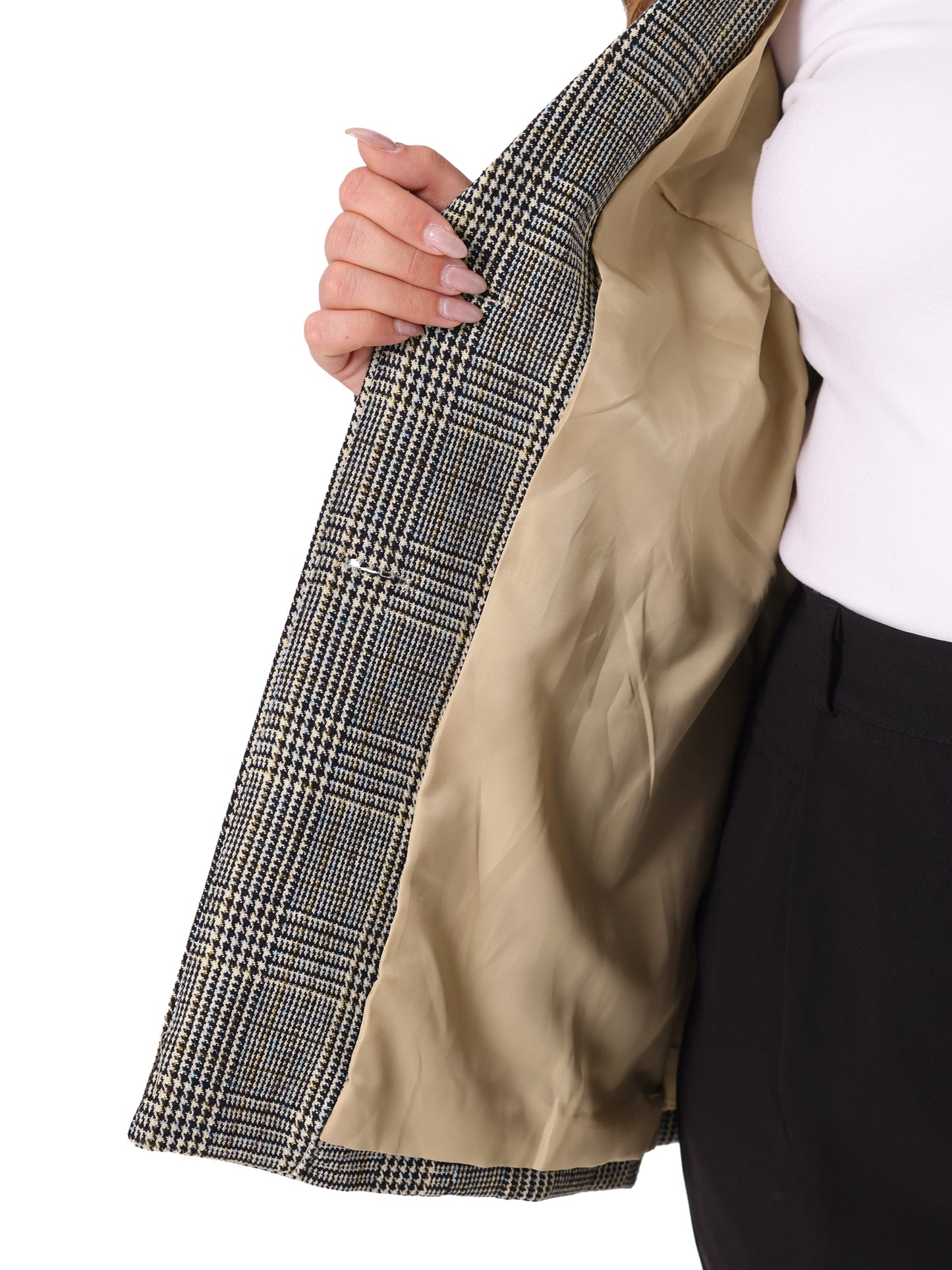 Blazer a cuadros de talla grande para mujer, chaqueta de solapa, blazer de oficina de botonadura sencilla