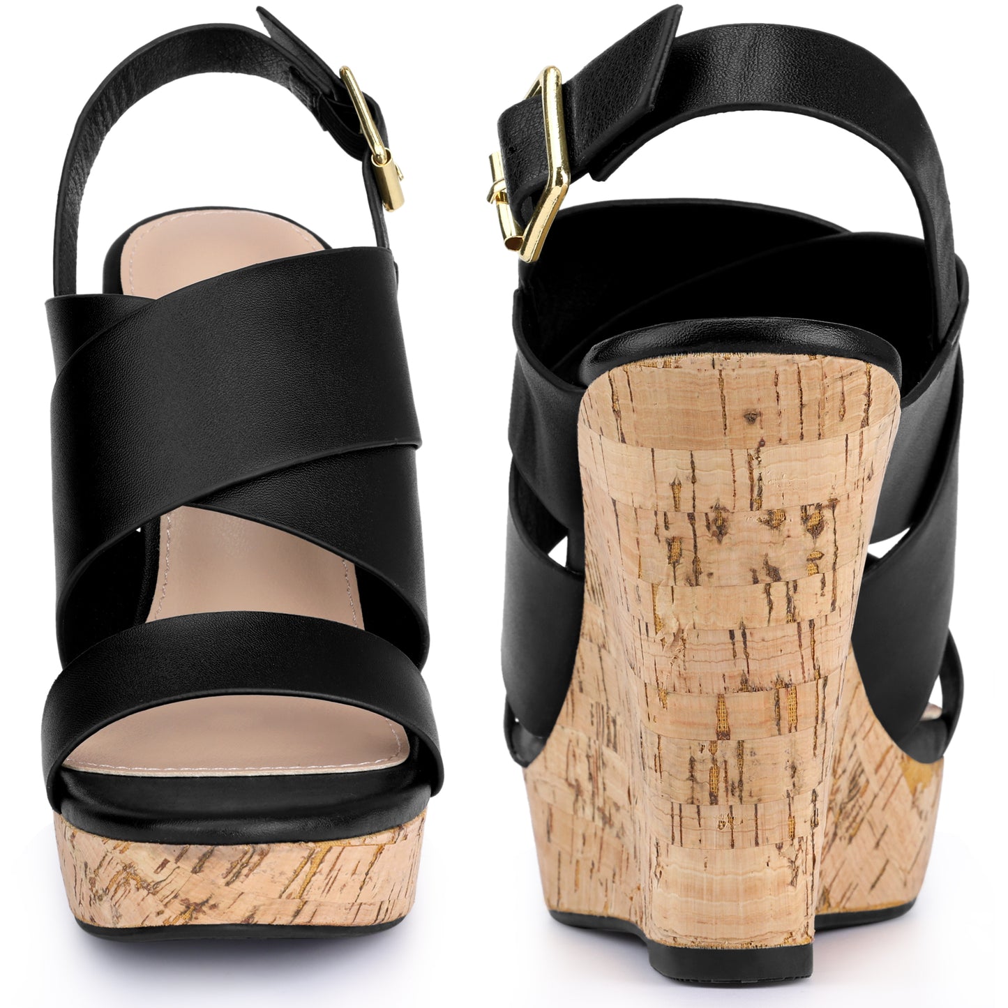 Women Open Toe Cork Platform Wedge Heels Sandals