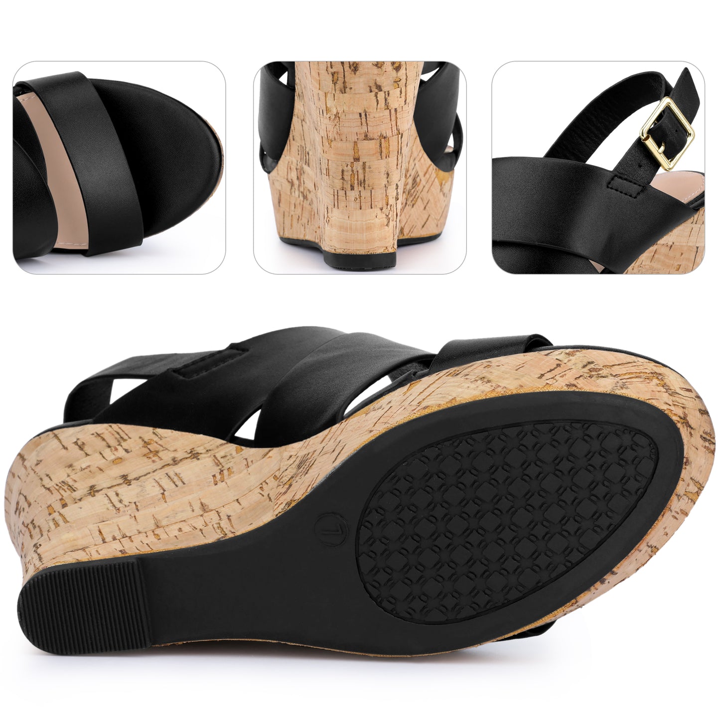 Women Open Toe Cork Platform Wedge Heels Sandals
