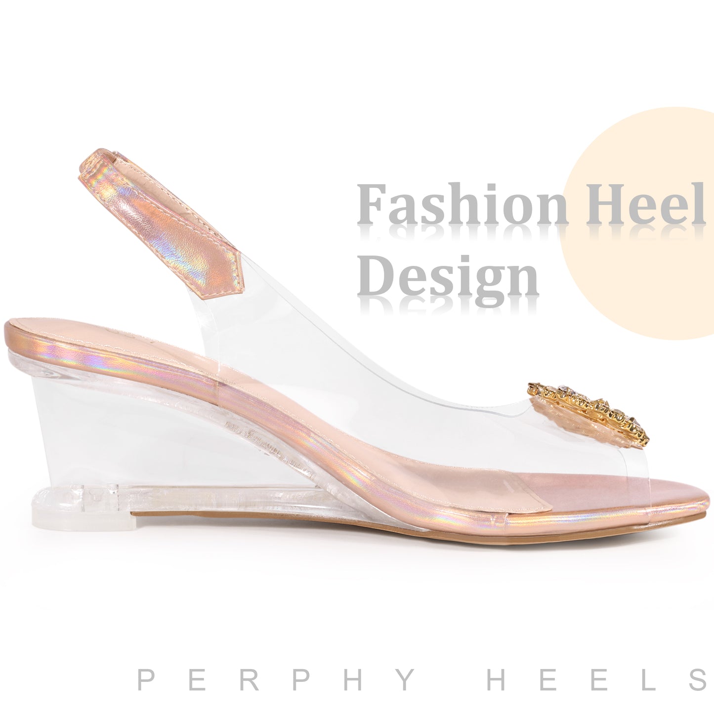 Sandalias de cuña con tacón bajo y tira trasera con diamantes de imitación transparentes para mujer