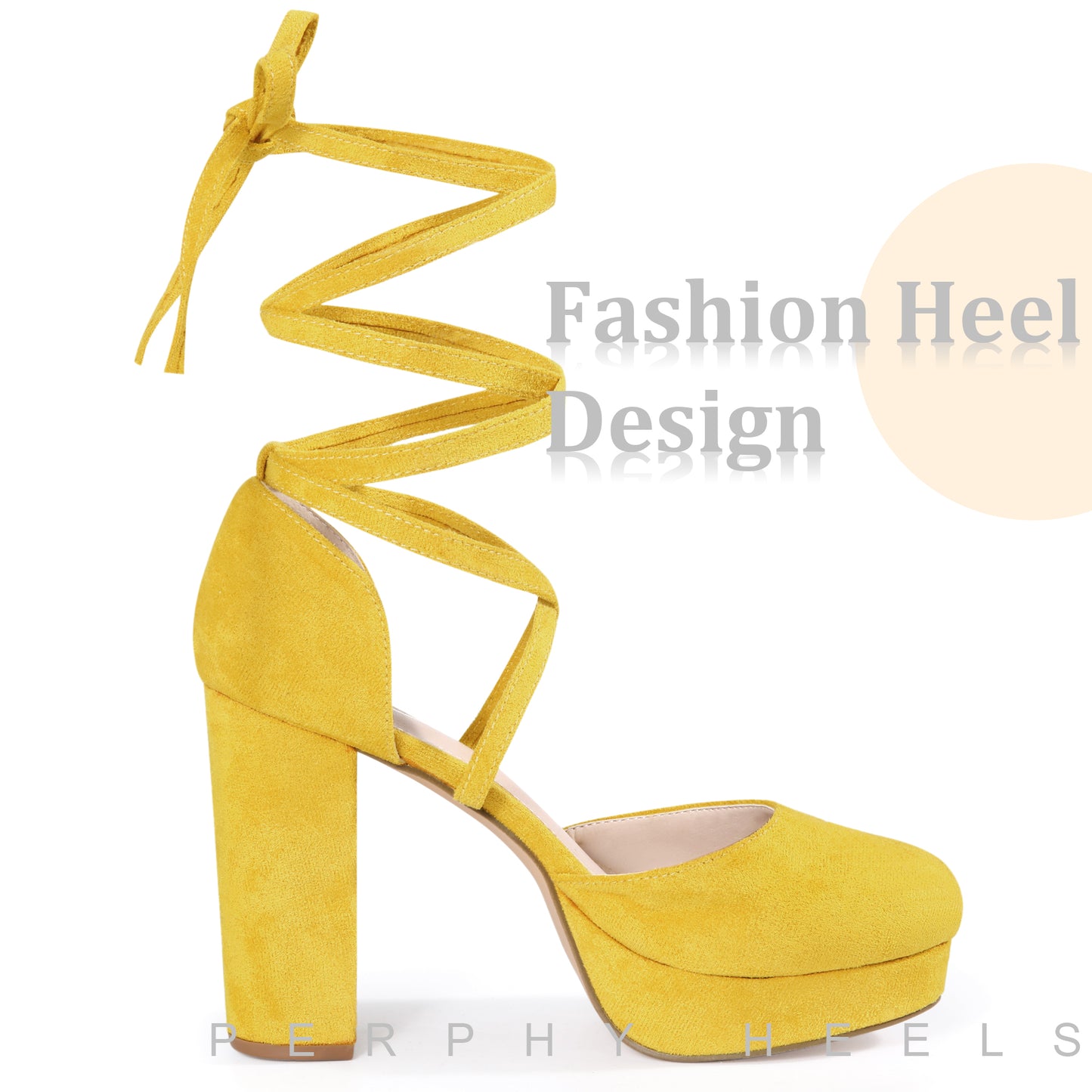 Zapatos de tacón de bloque con plataforma y tiras con cordones para mujer