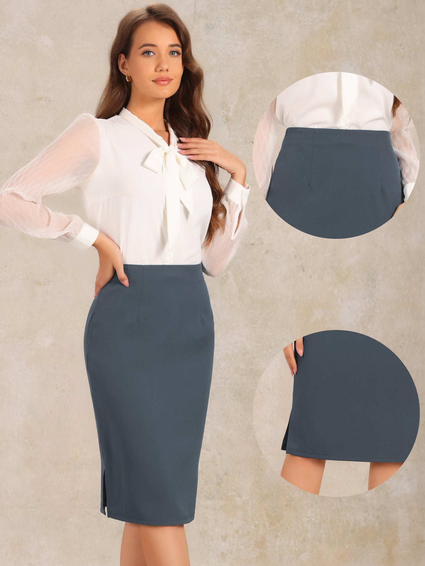 Traje ajustado de cintura alta hasta la rodilla para mujer, ideal para trabajar, con falda tubo