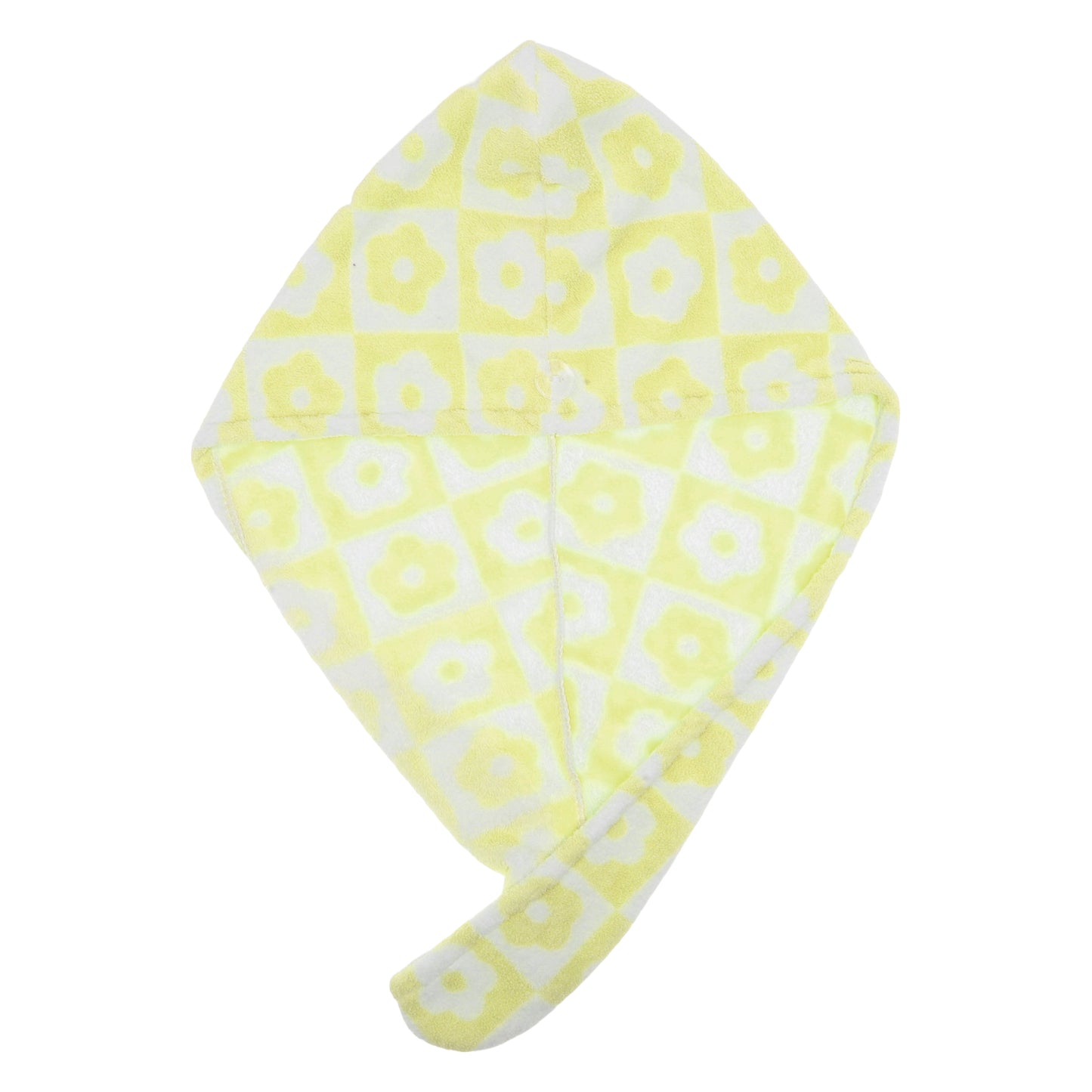 1 Pc Women Soft Checkered Flowers Hair Towel Wrap for Bathroom Yellow