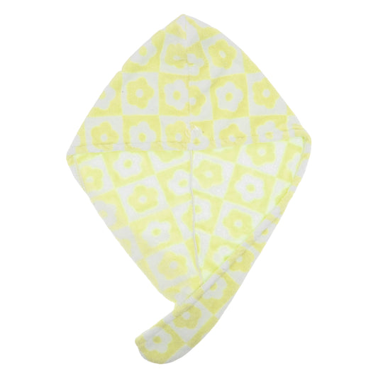 1 Pc Women Soft Checkered Flowers Hair Towel Wrap for Bathroom Yellow