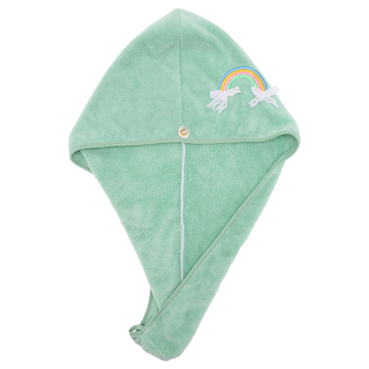 1 Pc Women Soft Rainbow Pattern Hair Towel Wrap for Bathroom Green