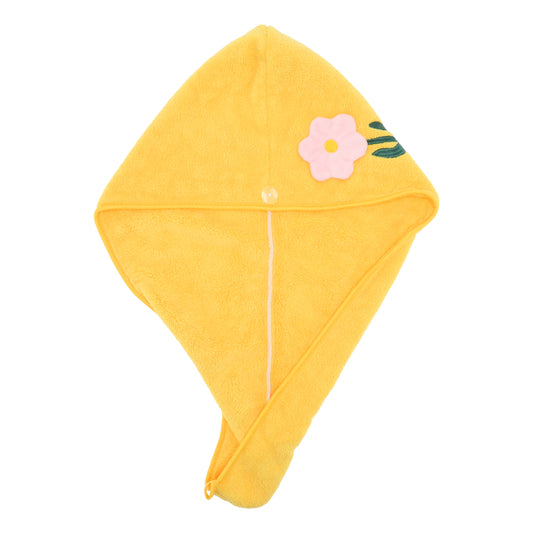 1 Pc Women Soft Flowers Hair Towel Absorbent Hair Wrap for Bathroom Yellow