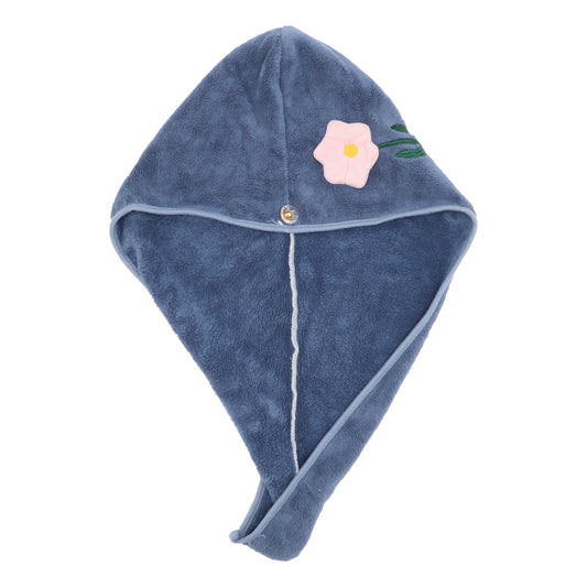 1 Pc Women Soft Flowers Hair Towel Absorbent Hair Wrap for Bathroom Blue