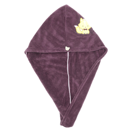 1 Pc Women Soft Fox Pattern Hair Towel for Bathroom Purple
