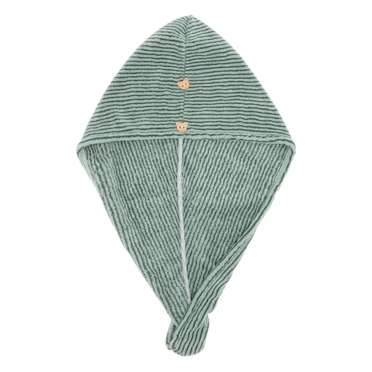 1 Pc Women Soft Pinstripe Hair Towel Drying Wrap for Bathroom Green