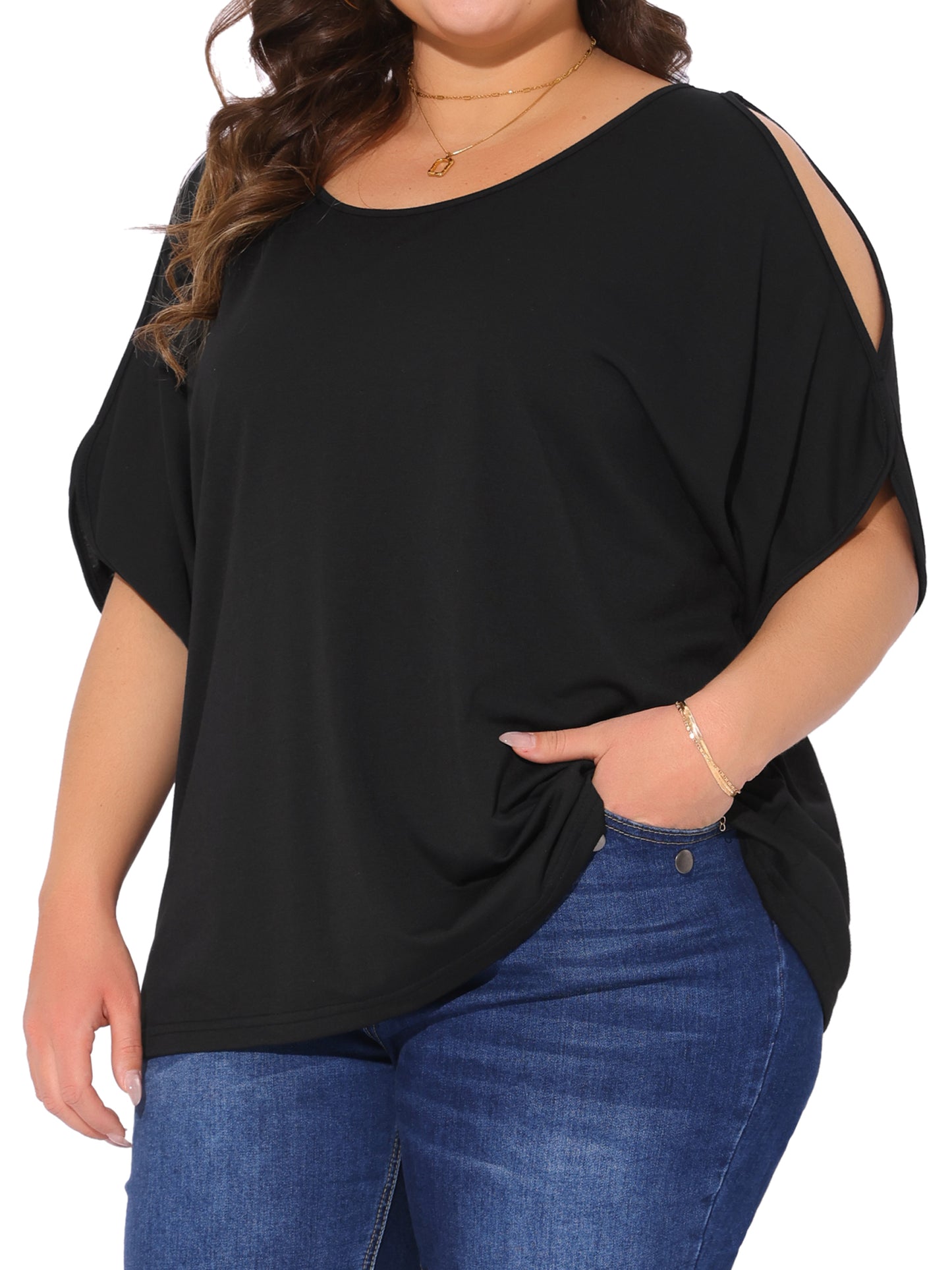 Women Plus Size Tops Cold Shoulder Short Sleeve Top Summer Loose Tee