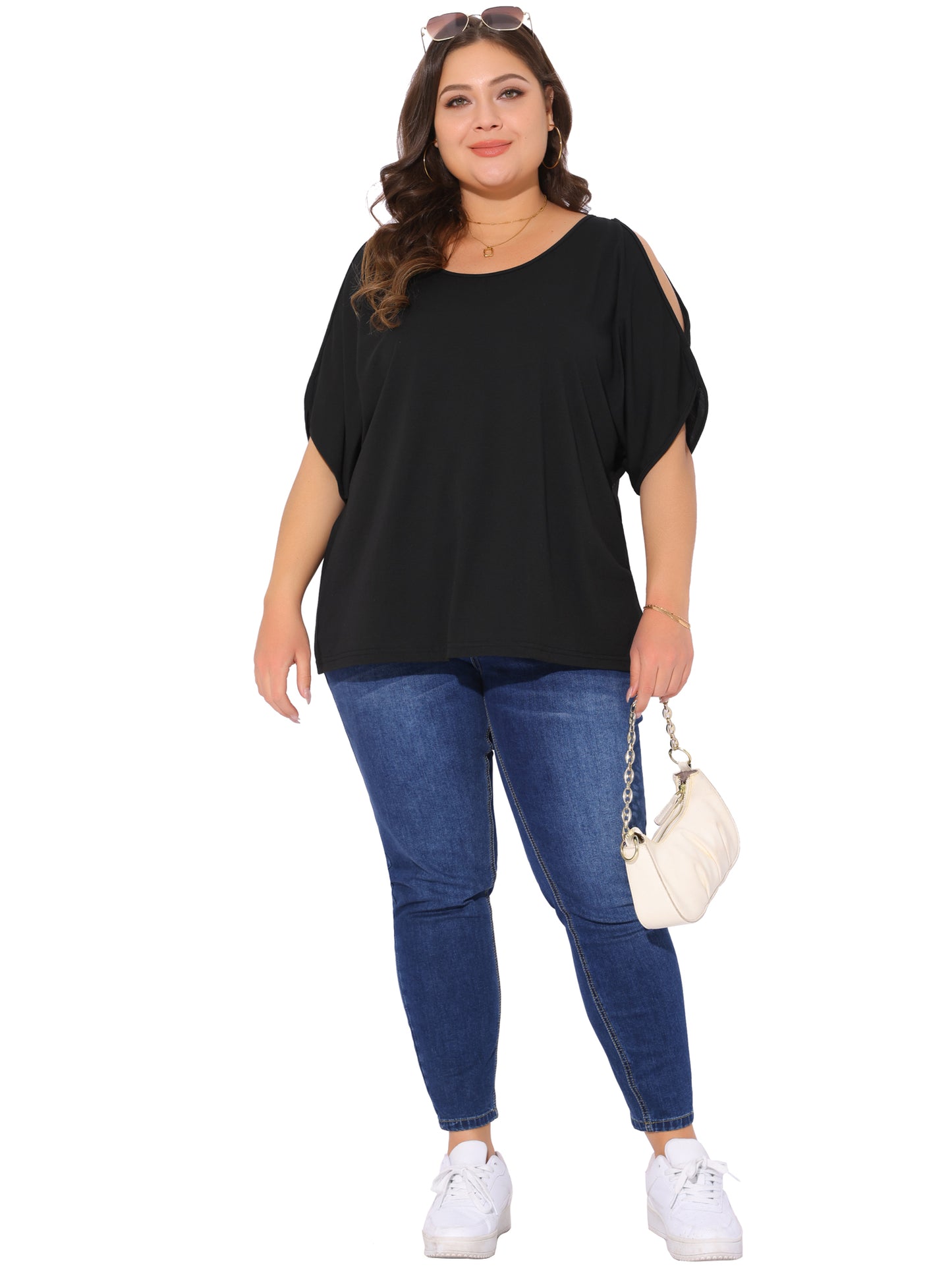 Women Plus Size Tops Cold Shoulder Short Sleeve Top Summer Loose Tee