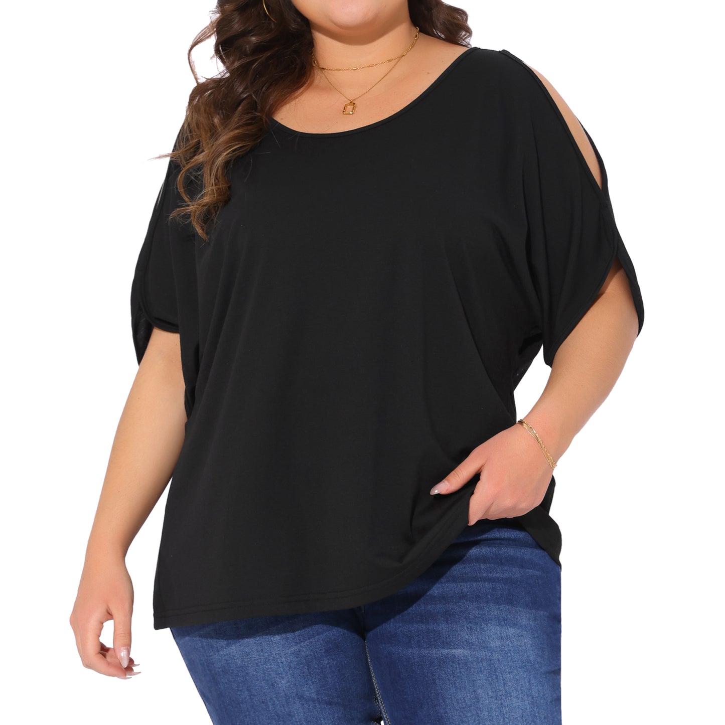 Women Plus Size Tops Cold Shoulder Short Sleeve Top Summer Loose Tee