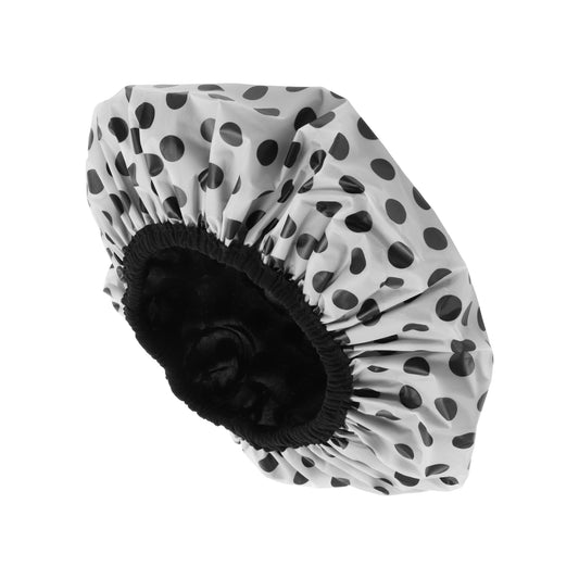 1 Pc Women  Dots Shower Cap for Bathroom Hotel Travel Black