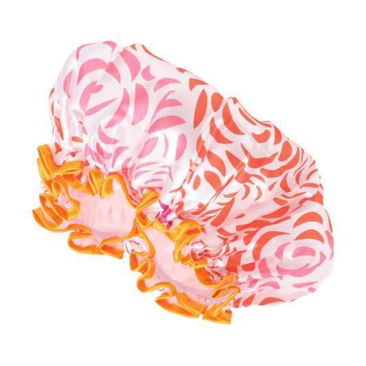 1 Pc Waterproof Stripe Shower Cap for Bathroom Vacation Hotel Travel Orange