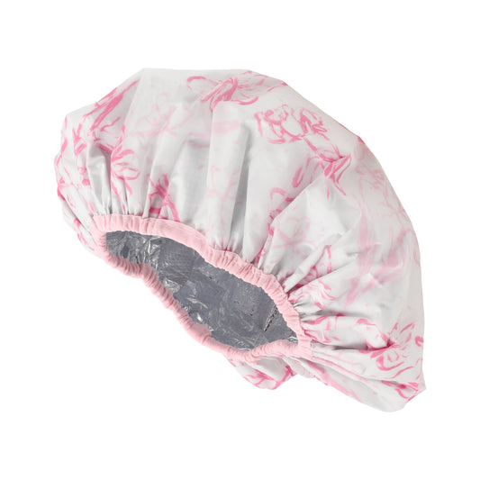 1 Pc Women Durable Floral Shower Cap for Bathroom Vacation Hotel Travel Pink