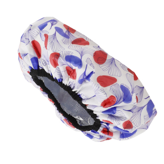1 Pc Women Durable Flowers Shower Cap for Bathroom Vacation Hotel Travel Red Blue