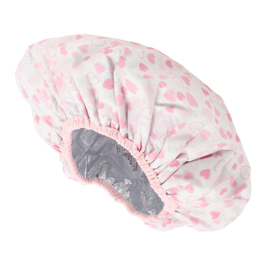 1 Pc Women Durable Heart-shaped Shower Cap for Bathroom Vacation Travel Pink