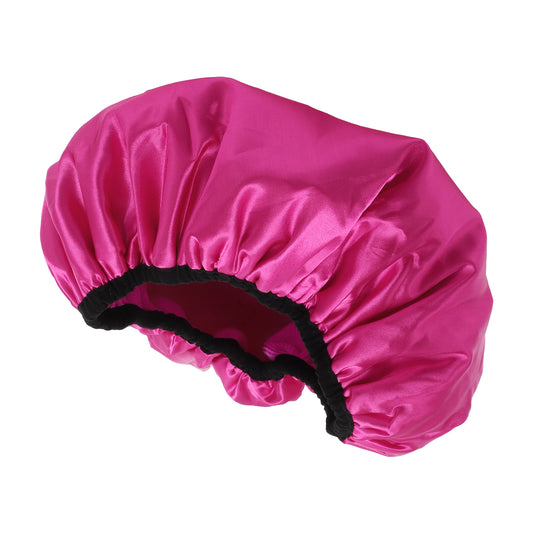 Women Durable Solid Color Shower Cap for Bathroom Vacation Hotel Travel Rose Red