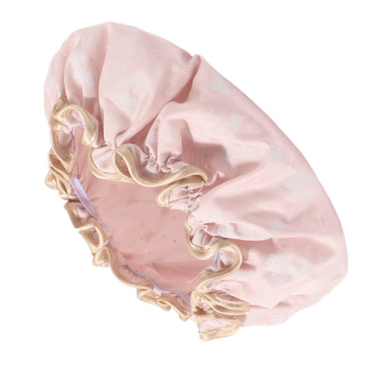1 Pc Women Double Layer Butterfly Shower Cap for Bathroom Vacation Travel Pink