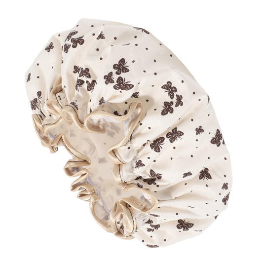 1 Pc Women Double Layer Butterfly Shower Cap for Bathroom Vacation Travel White