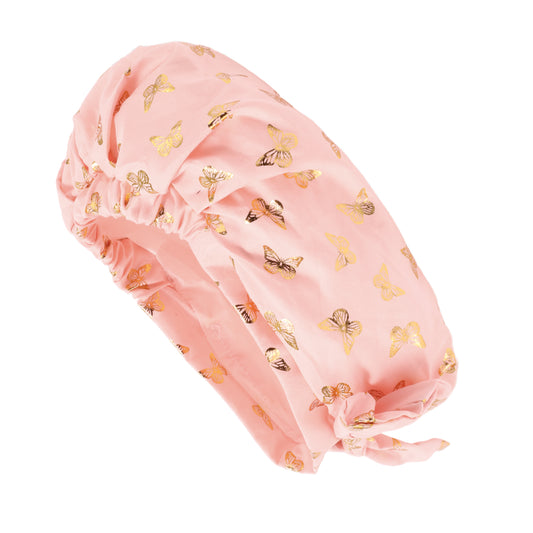 1 Pc Women Double Layer Gilded Bow Shower Cap for Bathroom Vacation Travel Orange