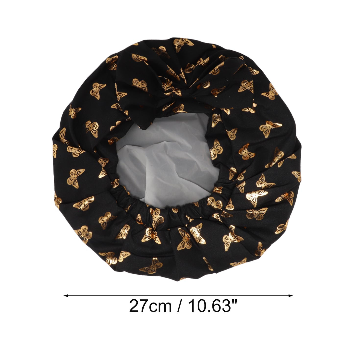 1 Pc Women Double Layer Gilded Bow Shower Cap for Bathroom Vacation Travel Black