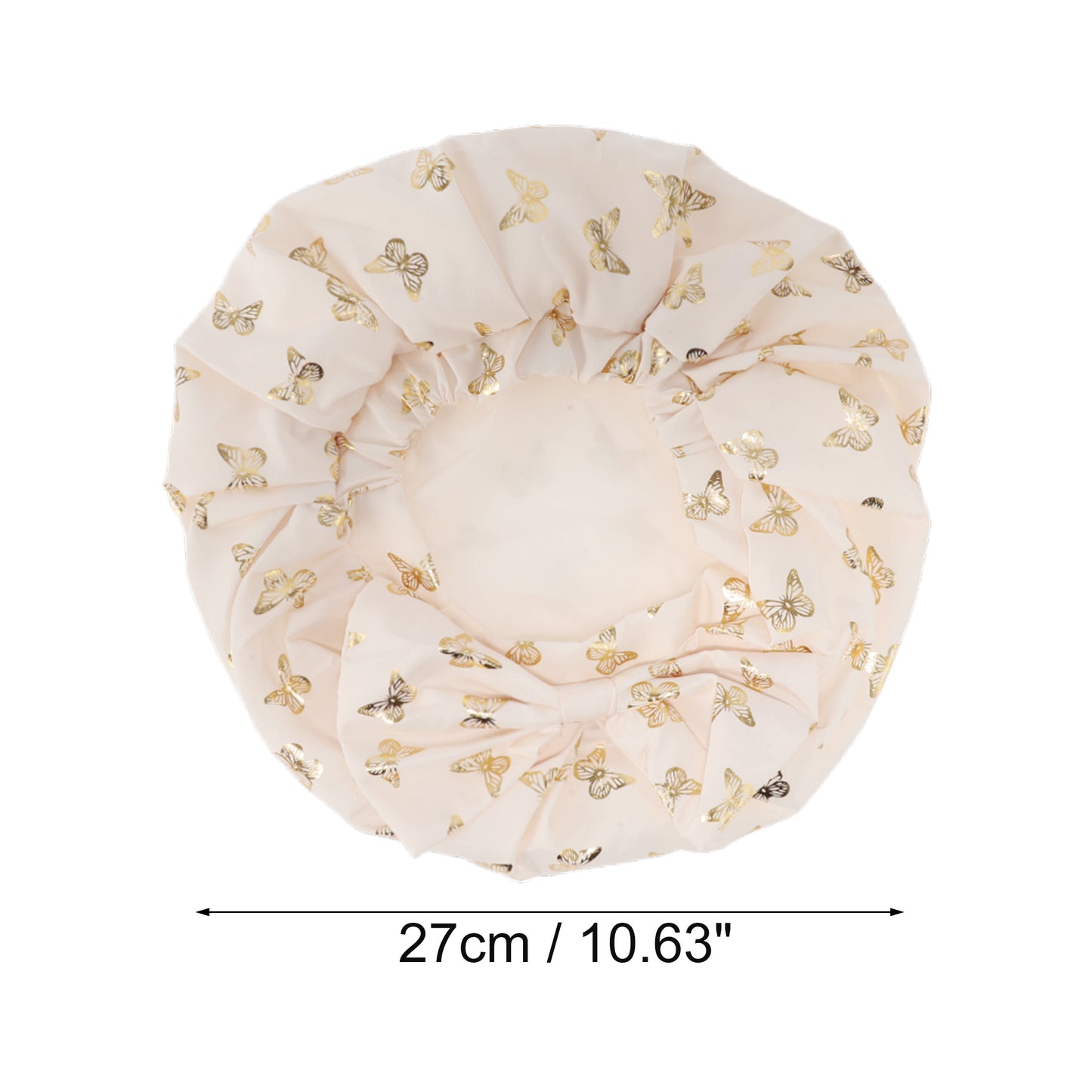 1 Pc Women Double Layer Gilded Bow Shower Cap for Bathroom Vacation Travel Beige