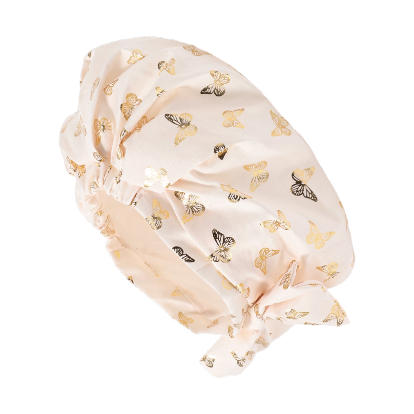 1 Pc Women Double Layer Gilded Bow Shower Cap for Bathroom Vacation Travel Beige