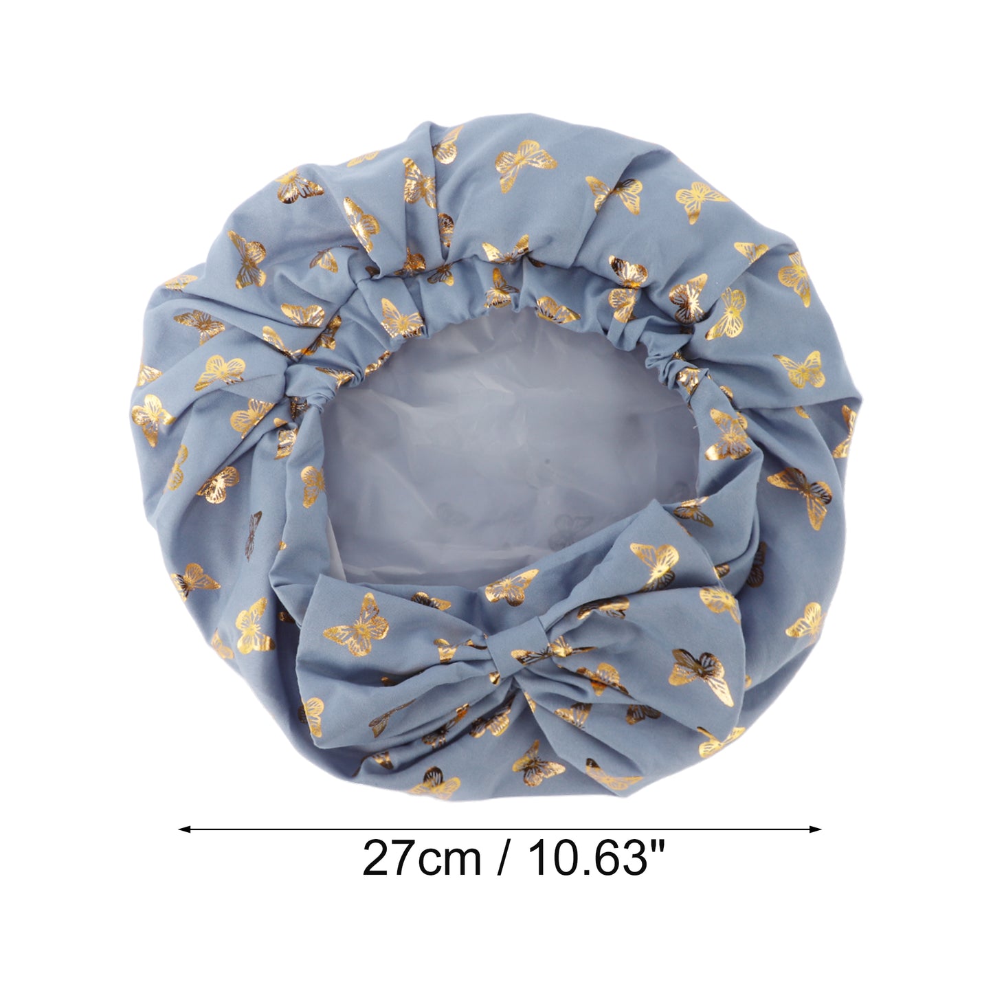 1 Pc Women Double Layer Gilded Bow Shower Cap for Bathroom Vacation Travel Blue
