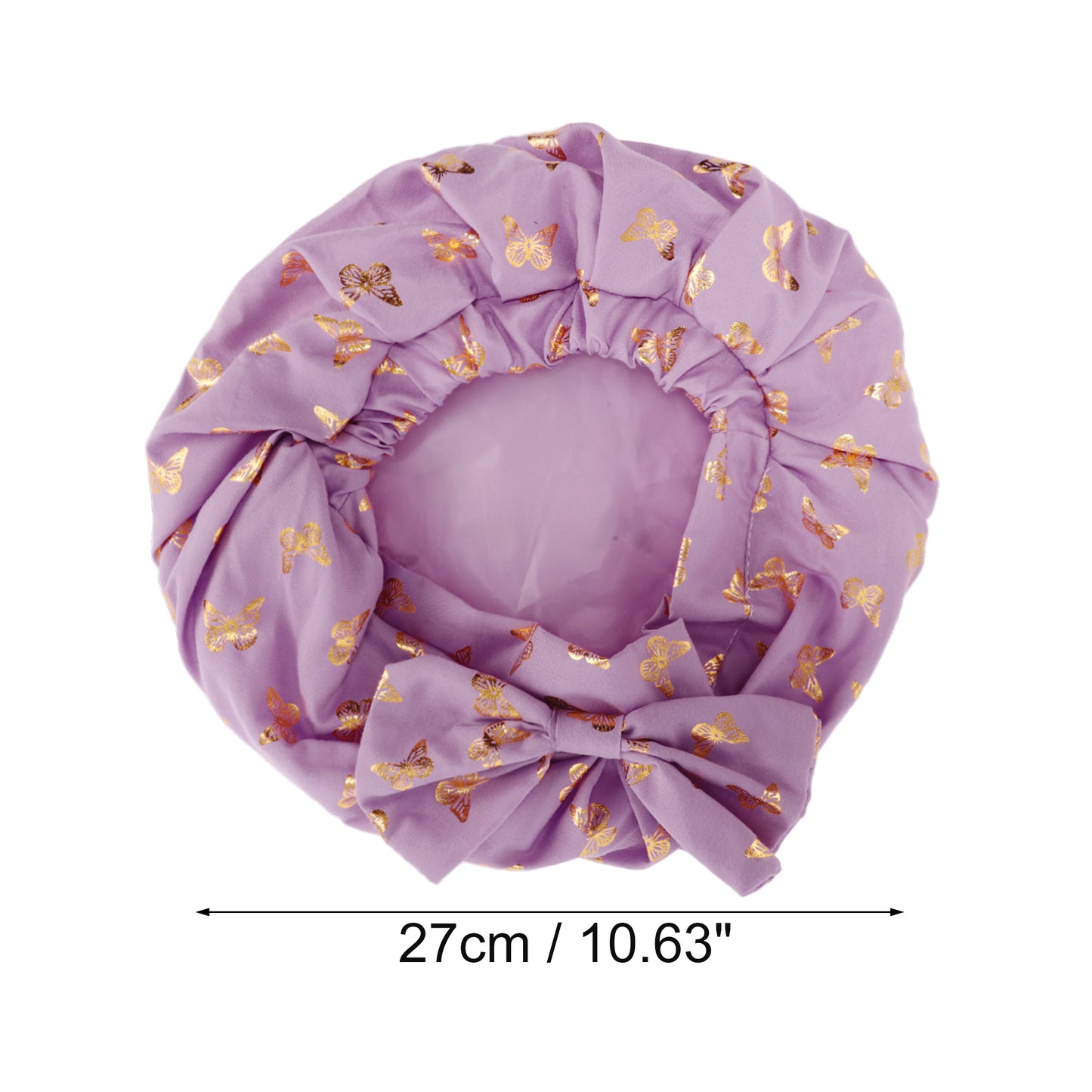 1 Pc Women Double Layer Gilded Bow Shower Cap for Bathroom Vacation Travel Purple