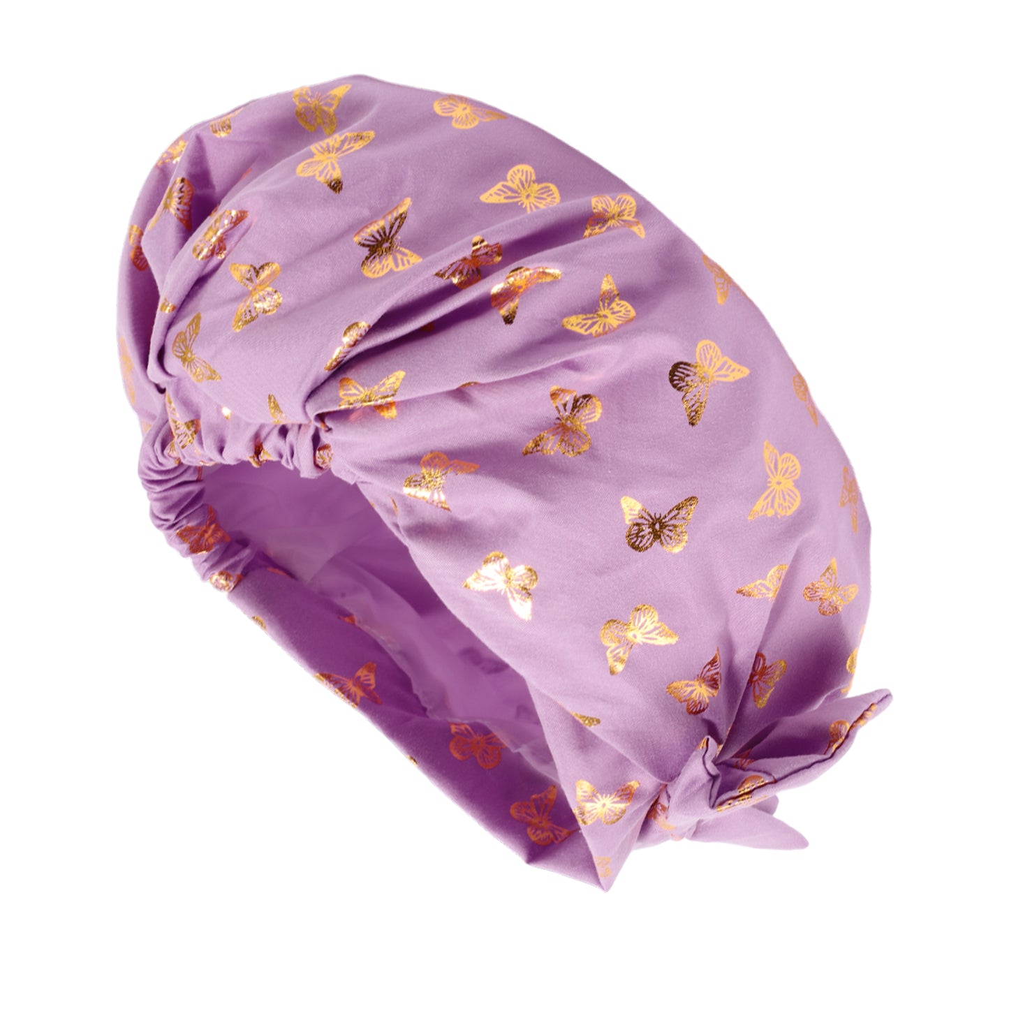 1 Pc Women Double Layer Gilded Bow Shower Cap for Bathroom Vacation Travel Purple