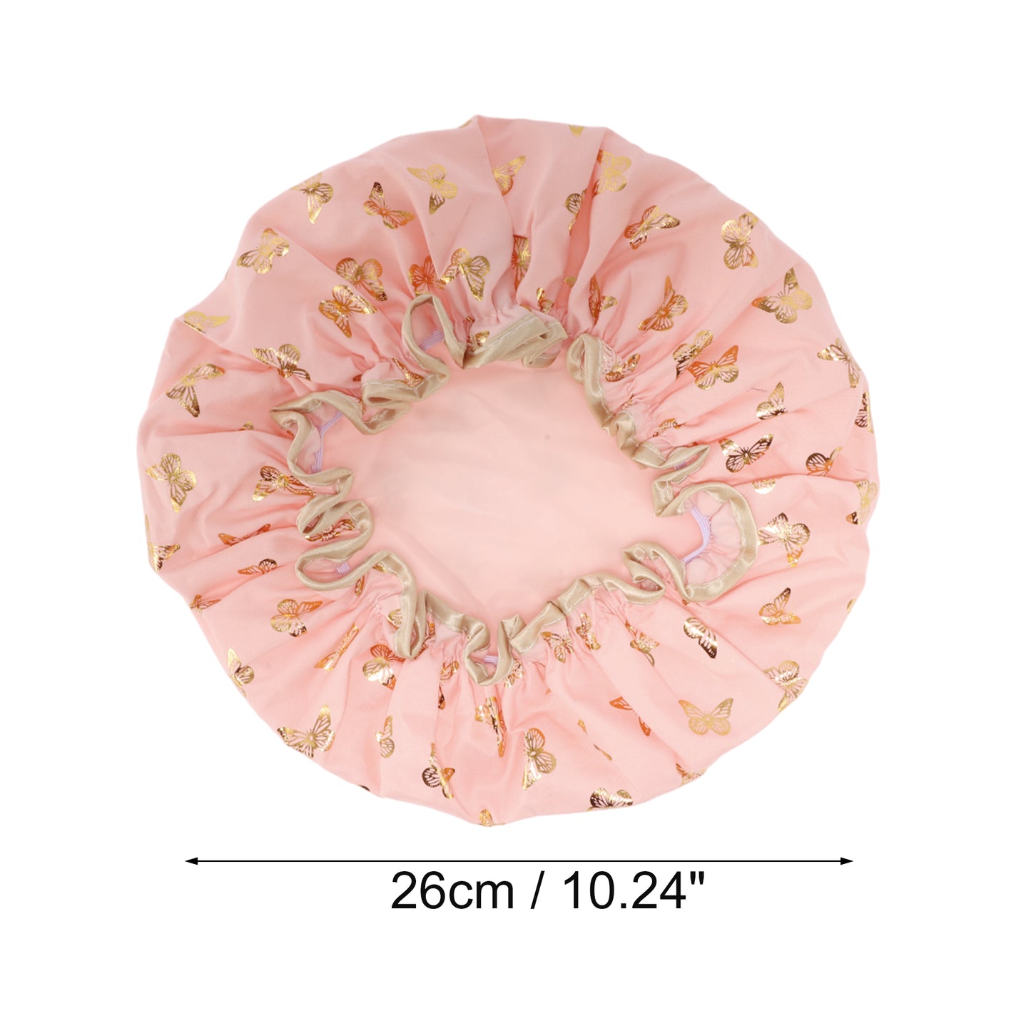 1 Pc Women Double Layer Gilded Butterfly Shower Cap for Bathroom Vacation Pink