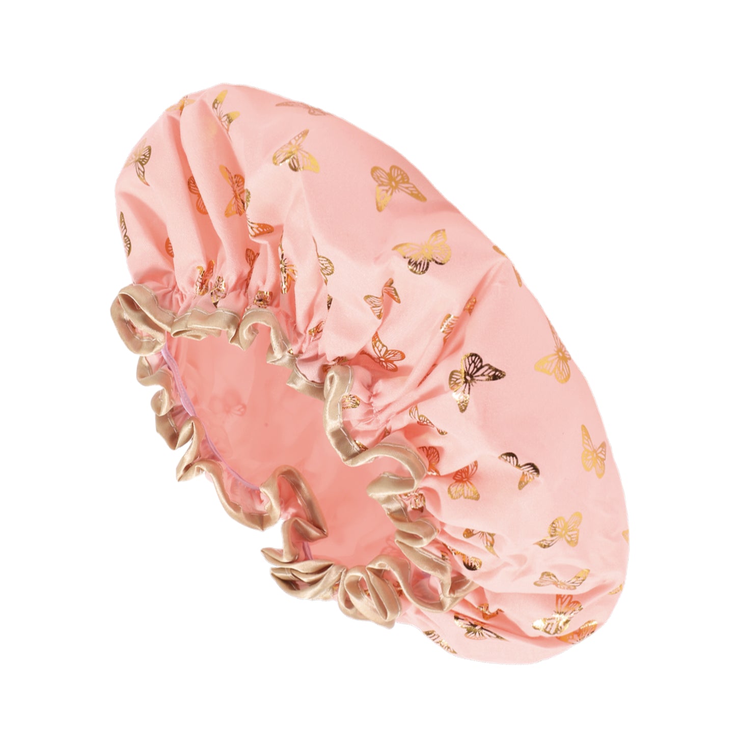 1 Pc Women Double Layer Gilded Butterfly Shower Cap for Bathroom Vacation Pink