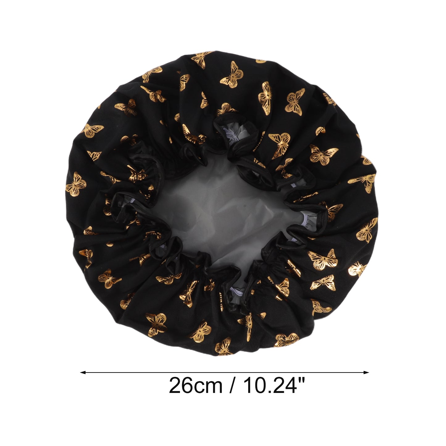1 Pc Women Double Layer Gilded Butterfly Shower Cap for Bathroom Vacation Black