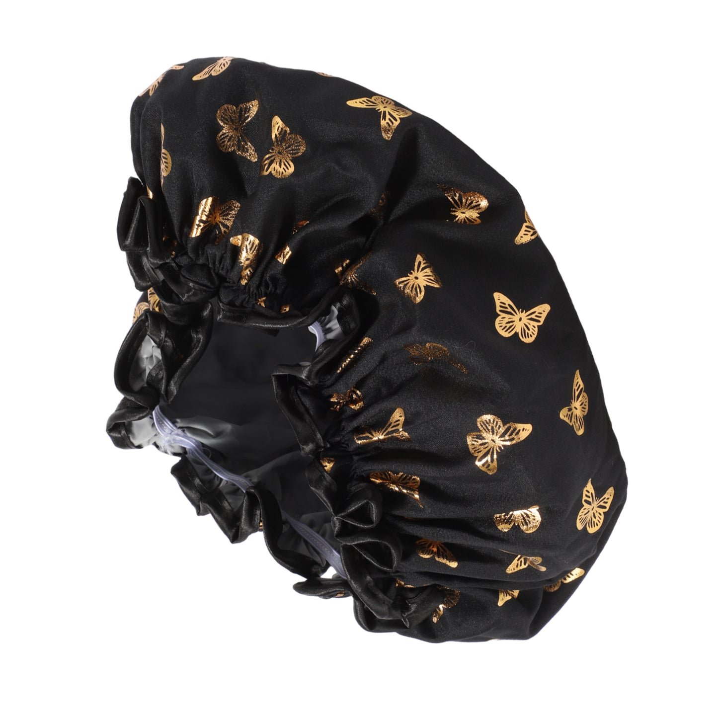 1 Pc Women Double Layer Gilded Butterfly Shower Cap for Bathroom Vacation Black